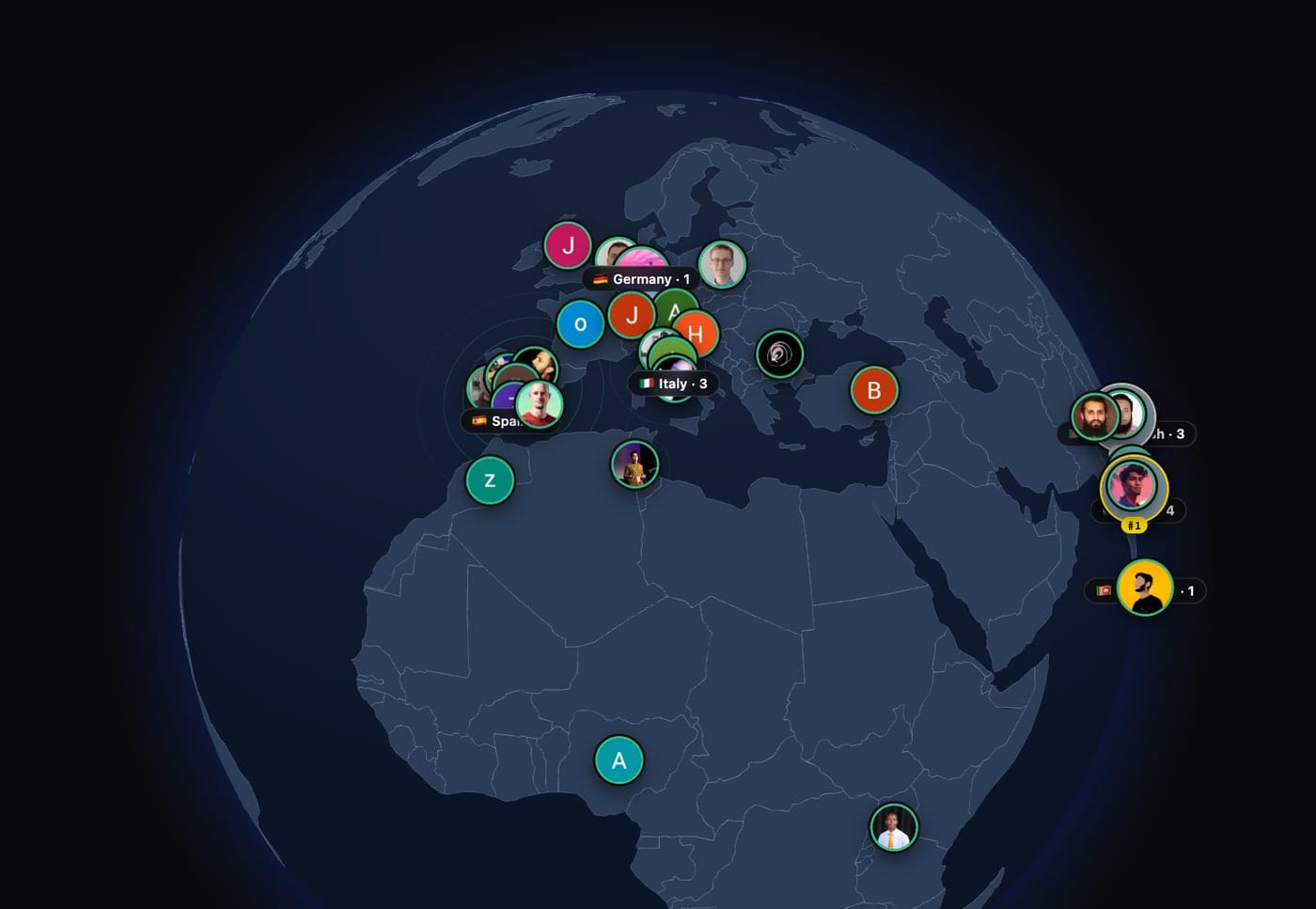 Globe showing Get12Testers testers as avatars placed in their countries
